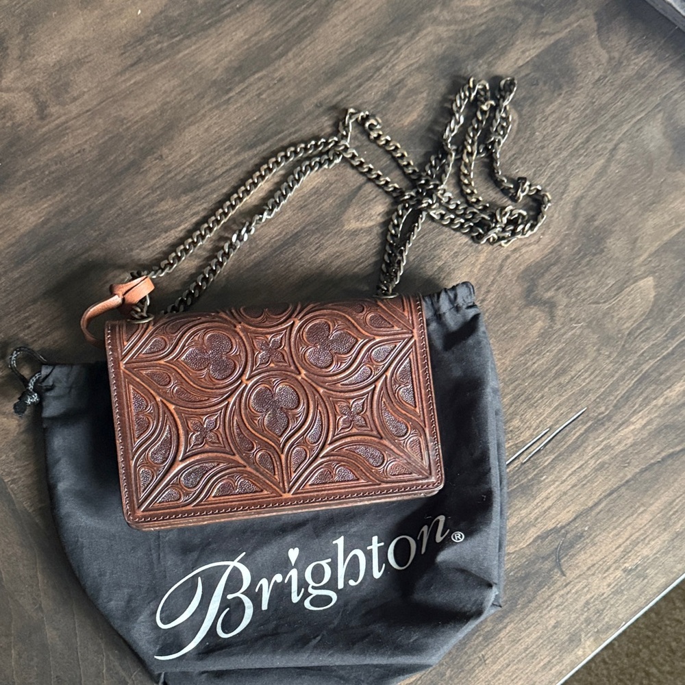 Brighton Embossed Brown Leather Crossbody Bag